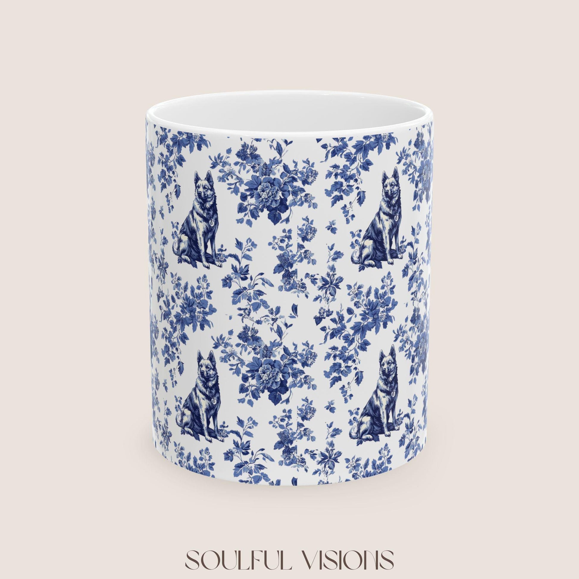 German Shepherd French Blue Toile de Jouy Mug, Toile mug, German Shepherd ceramic mug, shepherd mugs, Shepherd Lover Gifts, Dog mug