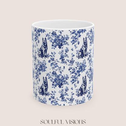 German Shepherd French Blue Toile de Jouy Mug, Toile mug, German Shepherd ceramic mug, shepherd mugs, Shepherd Lover Gifts, Dog mug