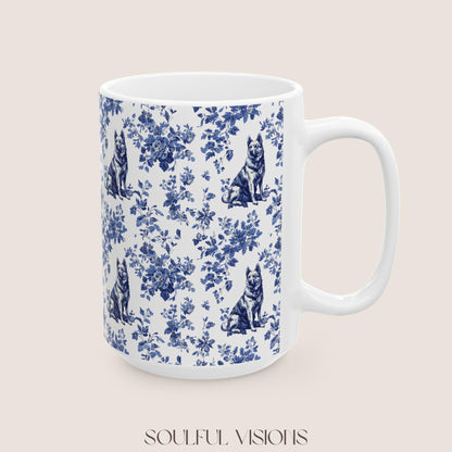 German Shepherd French Blue Toile de Jouy Mug, Toile mug, German Shepherd ceramic mug, shepherd mugs, Shepherd Lover Gifts, Dog mug