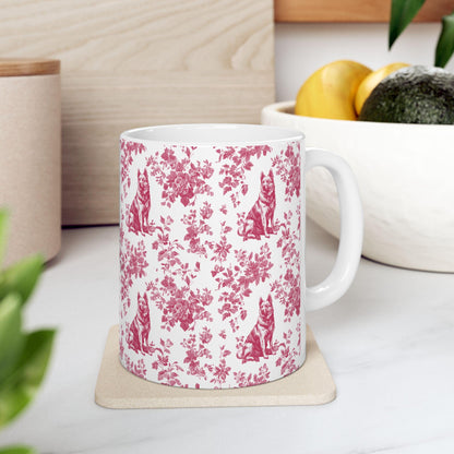 German Shepherd French Pink Toile de Jouy Mug, Toile mug, German Shepherd ceramic mug, shepherd mugs, Shepherd Lover Gifts, Dog mug