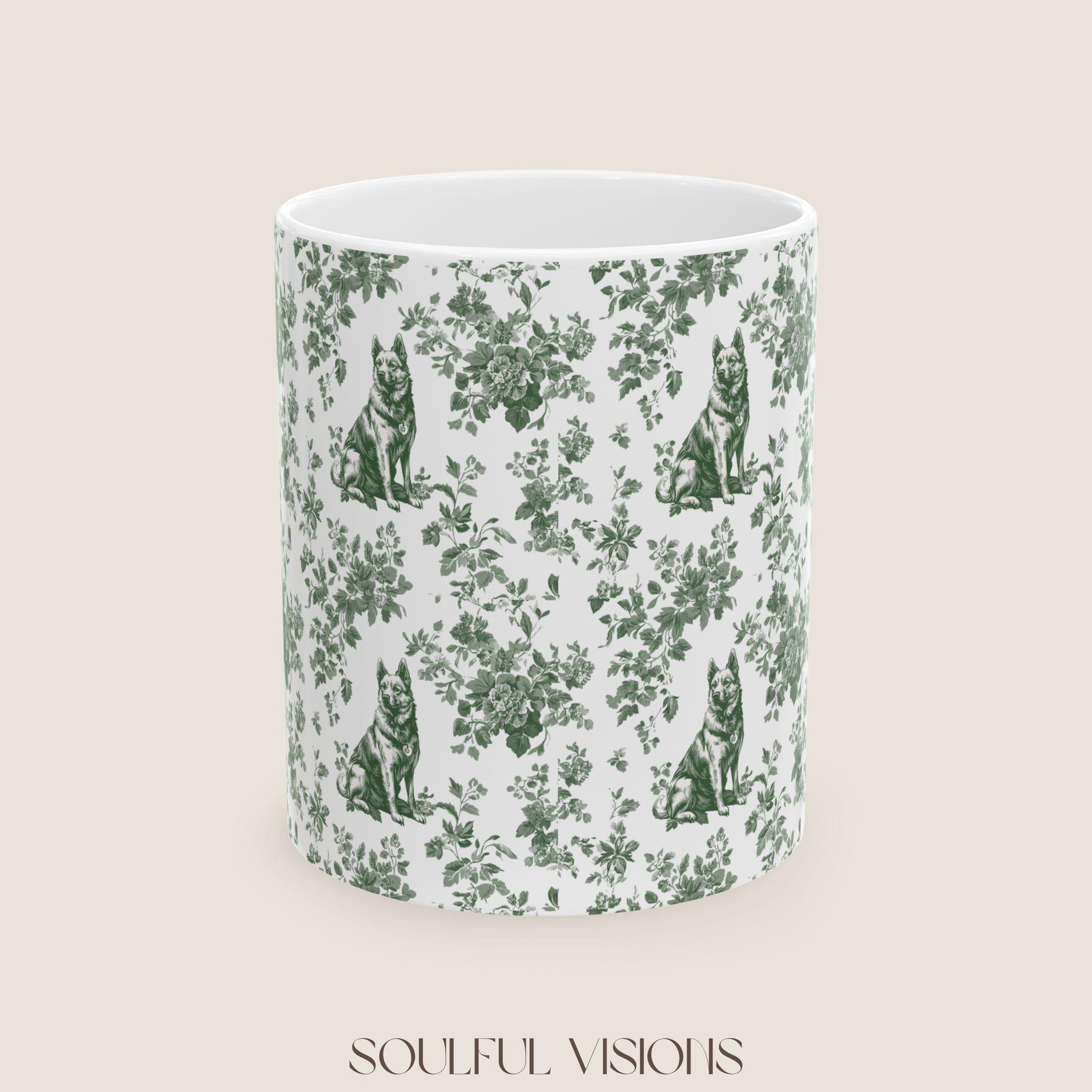German Shepherd French Pastel Green Toile de Jouy Mug, Toile mug, German Shepherd ceramic mug, shepherd mugs, Shepherd Lover Gifts, Dog mug