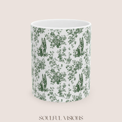 German Shepherd French Pastel Green Toile de Jouy Mug, Toile mug, German Shepherd ceramic mug, shepherd mugs, Shepherd Lover Gifts, Dog mug