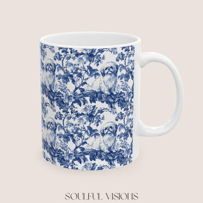 Pekingese French Blue Toile de Jouy Mug, Blue Toile Coffee Cup, Gift for Pekingese Mom, Pekingese Mugs, Pekingese Lover Gift