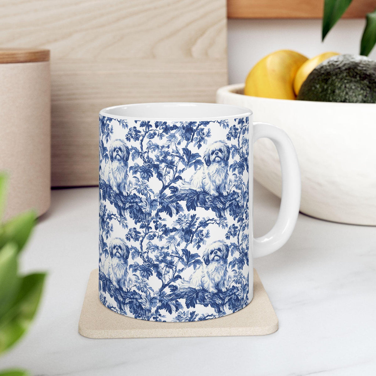Pekingese French Blue Toile de Jouy Mug, Blue Toile Coffee Cup, Gift for Pekingese Mom, Pekingese Mugs, Pekingese Lover Gift