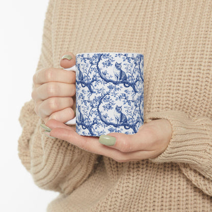 Bengal Cat French blue toile De Jouy Mug, Cat Mom Mug, Bengal Cat Mug, Gift for Bengal Cat Owner, Bengal Cat Gift, Bengal cat Coffee Cup