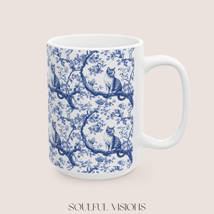Bengal Cat French blue toile De Jouy Mug, Cat Mom Mug, Bengal Cat Mug, Gift for Bengal Cat Owner, Bengal Cat Gift, Bengal cat Coffee Cup