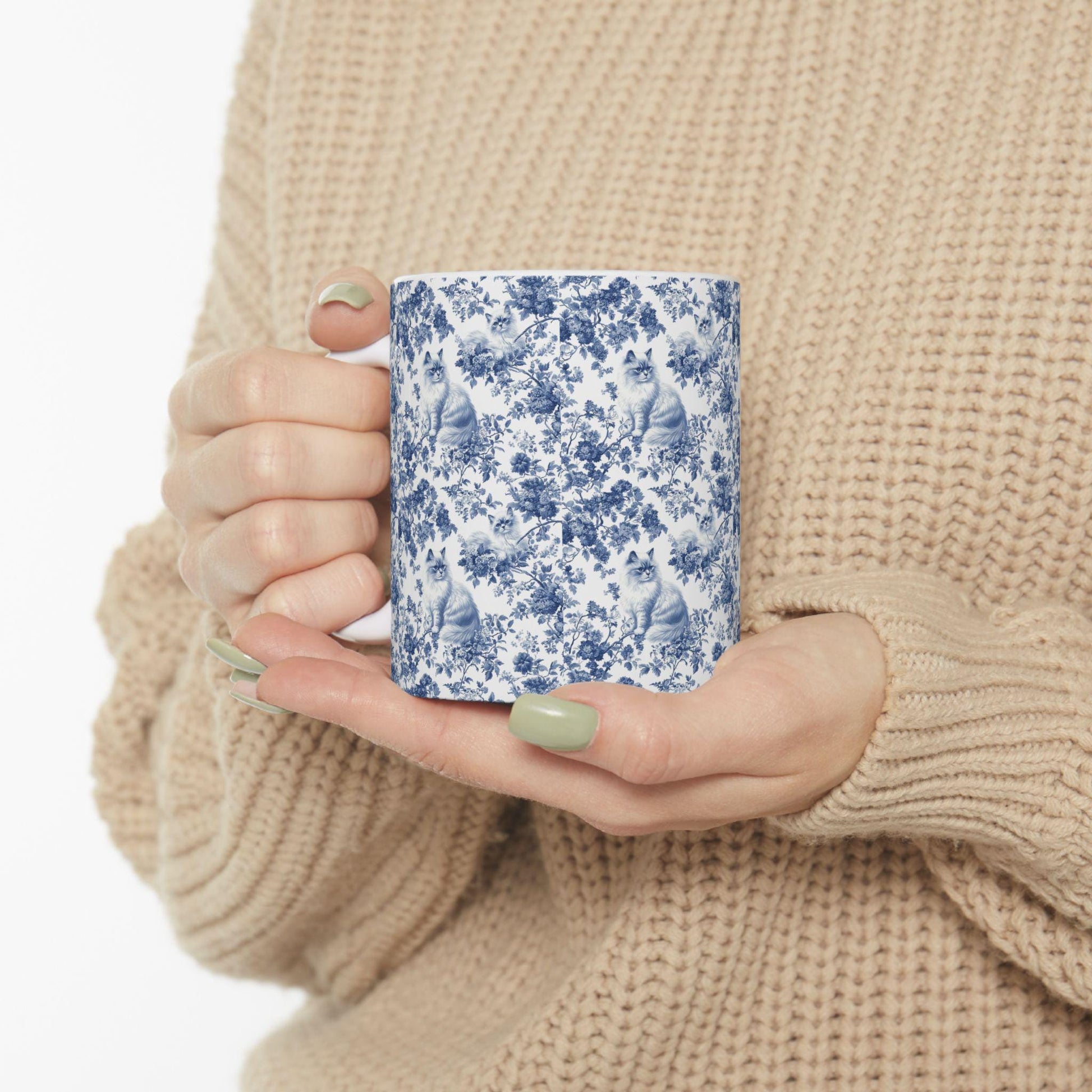 Ragdoll Cat Blue French Toile De Jouy Mug, Ragdoll Mug, Ragdoll cat mom, Ragdoll gift, Ragdoll Cat, Cat Toile Mug, Cat mom Mug, Ragdoll Gits