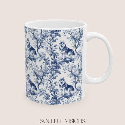 Husky French Blue Toile De Jouy Mug, Siberian Husky, Husky, Siberian Husky Mugs, Siberian Husky Lover, Husky dog mom, Husky Mug