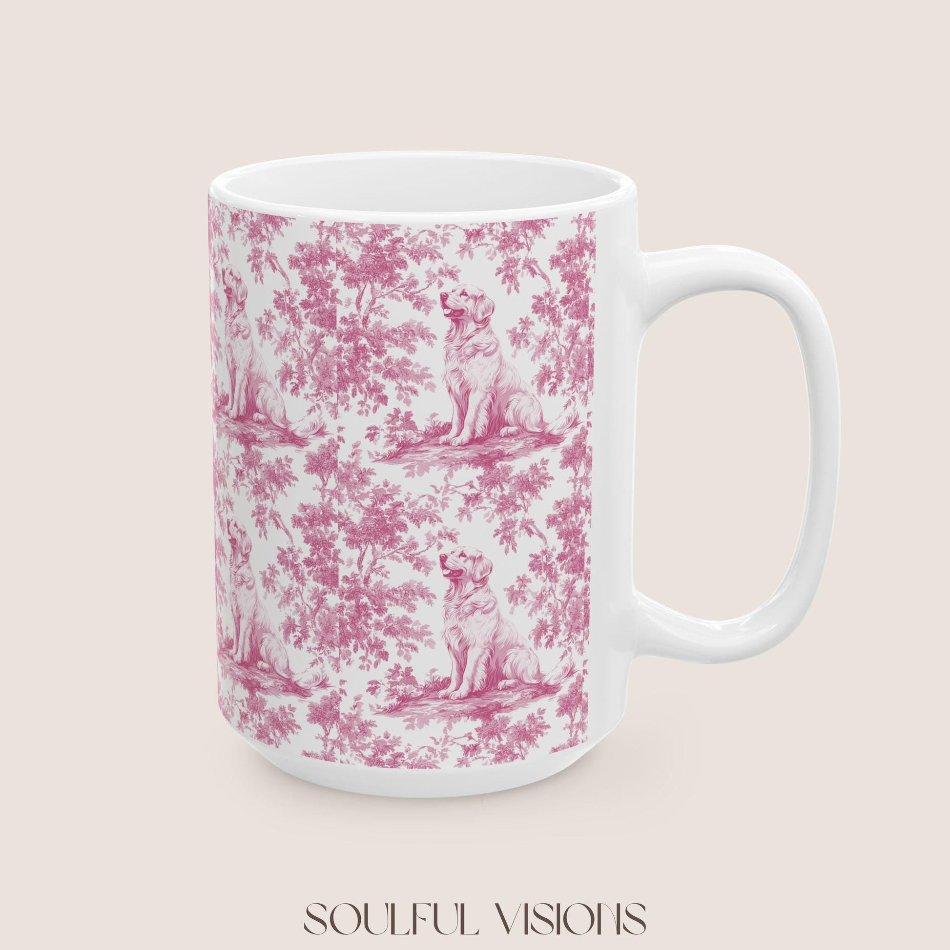 Golden Retriever French Pink Toile de Jouy Mug, Golden Retriever, Golden Retriever ceramic mug, Retriever Mugs, Golden Retriever Lover Gift