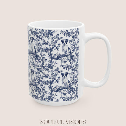 Jack Russell Terrier Blue Toile de Jouy Mug, Jack Russell Coffee Mug 15 oz 11 oz, Jack Russell Mom, Jack Russell Gifts, Jack Russell Mugs