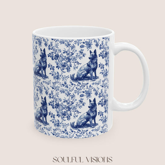 Belgian Malinois French Toile De Jouy Mug, Belgian Malinois Mug, Belgian Malinois gift, Belgian Malinois Lover Gift, Malinois Ceramic Mug