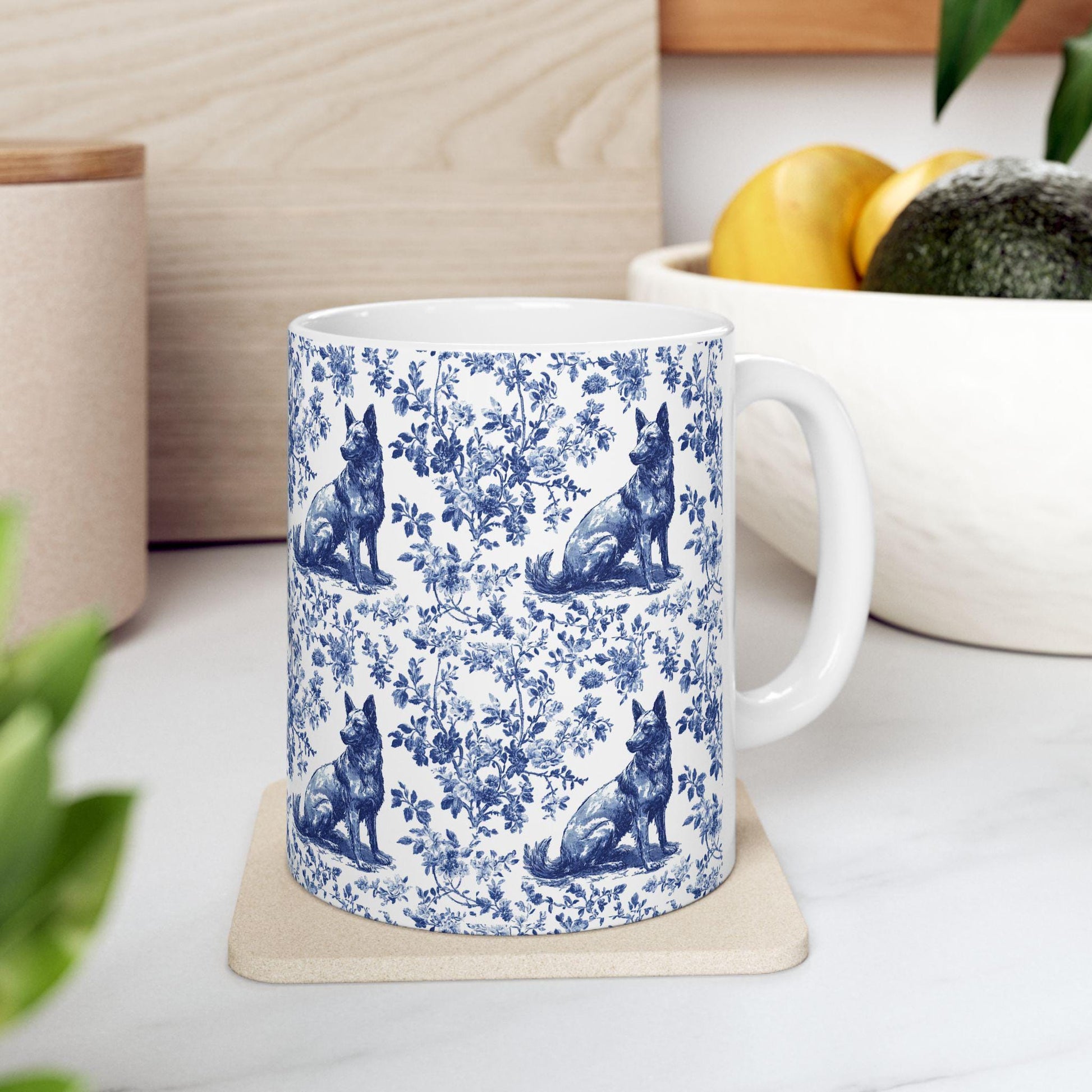 Belgian Malinois French Toile De Jouy Mug, Belgian Malinois Mug, Belgian Malinois gift, Belgian Malinois Lover Gift, Malinois Ceramic Mug