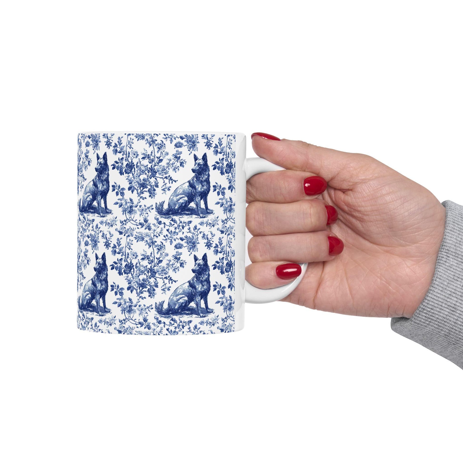 Belgian Malinois French Toile De Jouy Mug, Belgian Malinois Mug, Belgian Malinois gift, Belgian Malinois Lover Gift, Malinois Ceramic Mug