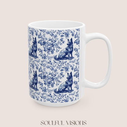 Belgian Malinois French Toile De Jouy Mug, Belgian Malinois Mug, Belgian Malinois gift, Belgian Malinois Lover Gift, Malinois Ceramic Mug