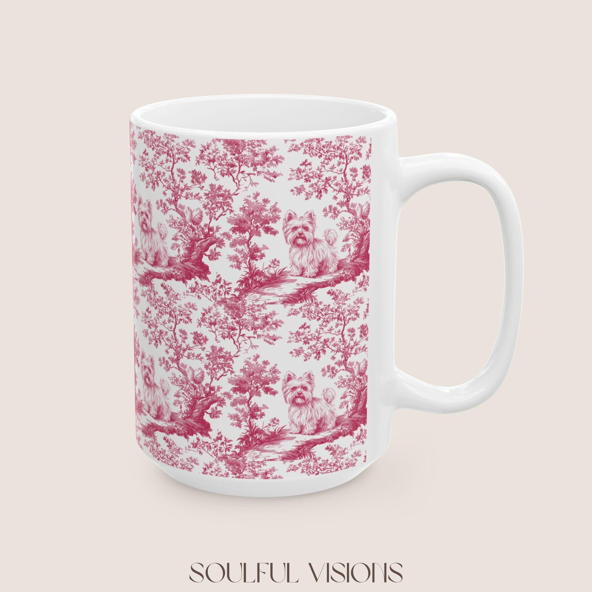 Yorkie French Pink toile de jouy Mug, Yorkie Mug, Yorkie Gifts, Yorkshire terrier, Yorkie mom, Yorkie lover, Dog mom Mug, Yorkie Owner Gift