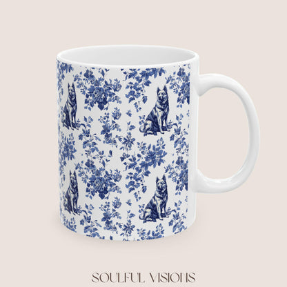 German Shepherd French Blue Toile de Jouy Mug, Toile mug, German Shepherd ceramic mug, shepherd mugs, Shepherd Lover Gifts, Dog mug