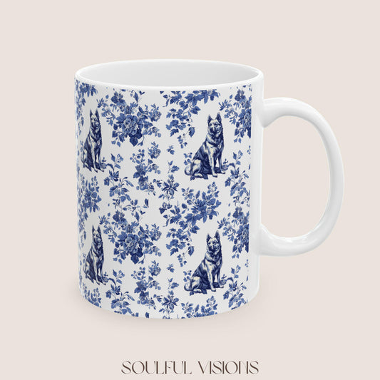 German Shepherd French Blue Toile de Jouy Mug, Toile mug, German Shepherd ceramic mug, shepherd mugs, Shepherd Lover Gifts, Dog mug