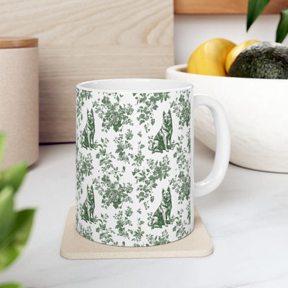 German Shepherd French Pastel Green Toile de Jouy Mug, Toile mug, German Shepherd ceramic mug, shepherd mugs, Shepherd Lover Gifts, Dog mug