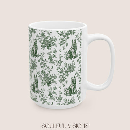 German Shepherd French Pastel Green Toile de Jouy Mug, Toile mug, German Shepherd ceramic mug, shepherd mugs, Shepherd Lover Gifts, Dog mug