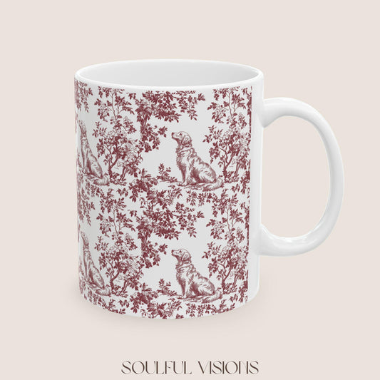 Golden Retriever French Burgundy Toile de Jouy Mug, Golden Retriever, Golden Retriever mug, Retriever Mugs, Golden Retriever Lover Gift