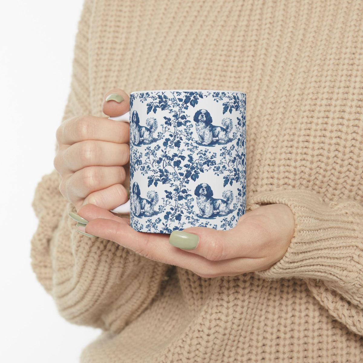 Cavalier King Charles Spaniel French Blue Toile de Jouy Mug, Blue toile de jouy Mug, Cavalier mug, Cavalier Spaniel Gift, Cavalier Spaniel