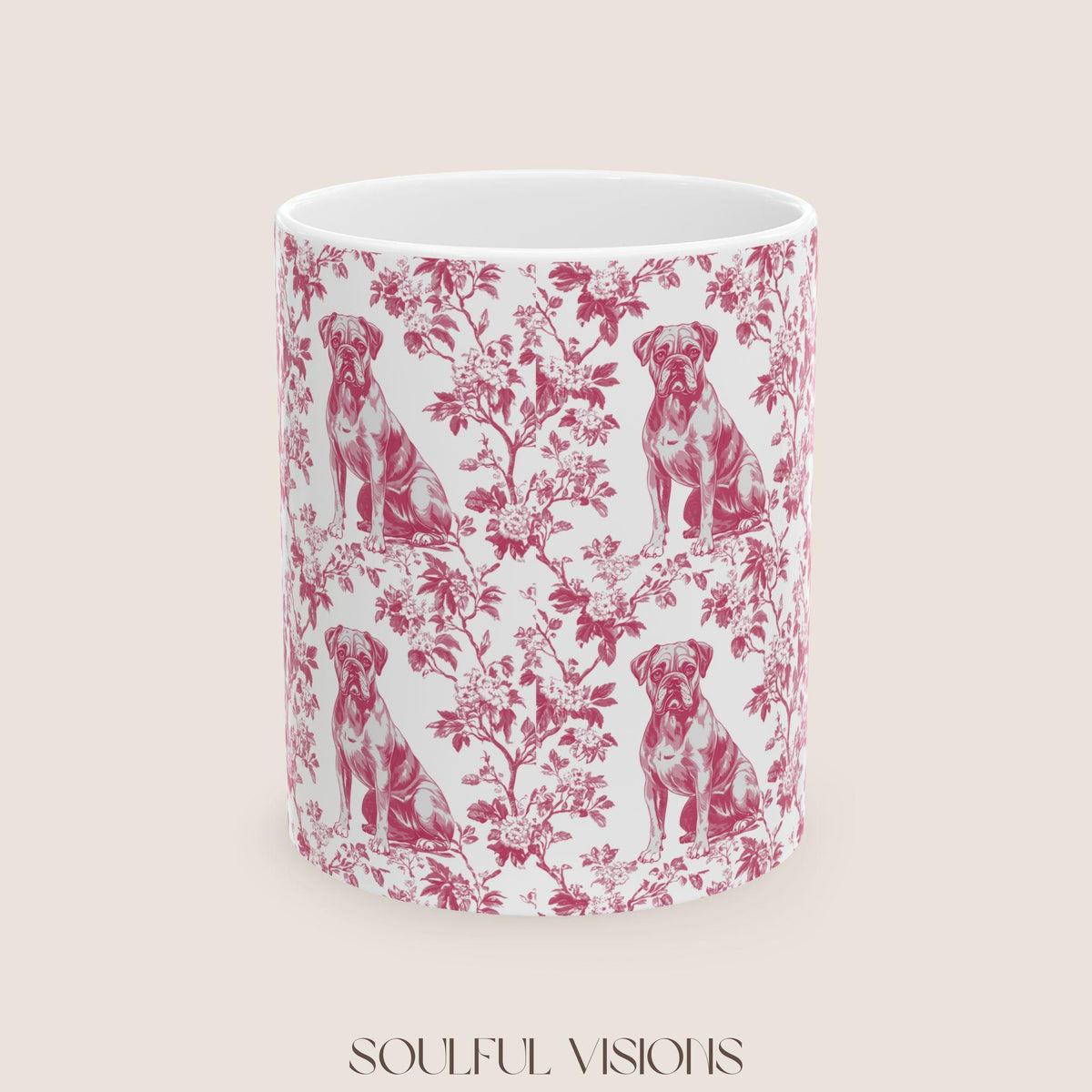 Boxer Dog French Pink Toile De Jouy Mug, boxer dog Mug, Boxer, boxer dog gifts, boxer dog mom, boxer dog gift, Dog blue toile mug
