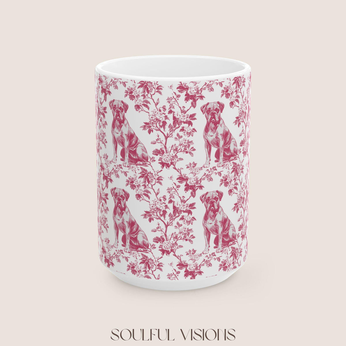 Boxer Dog French Pink Toile De Jouy Mug, boxer dog Mug, Boxer, boxer dog gifts, boxer dog mom, boxer dog gift, Dog blue toile mug