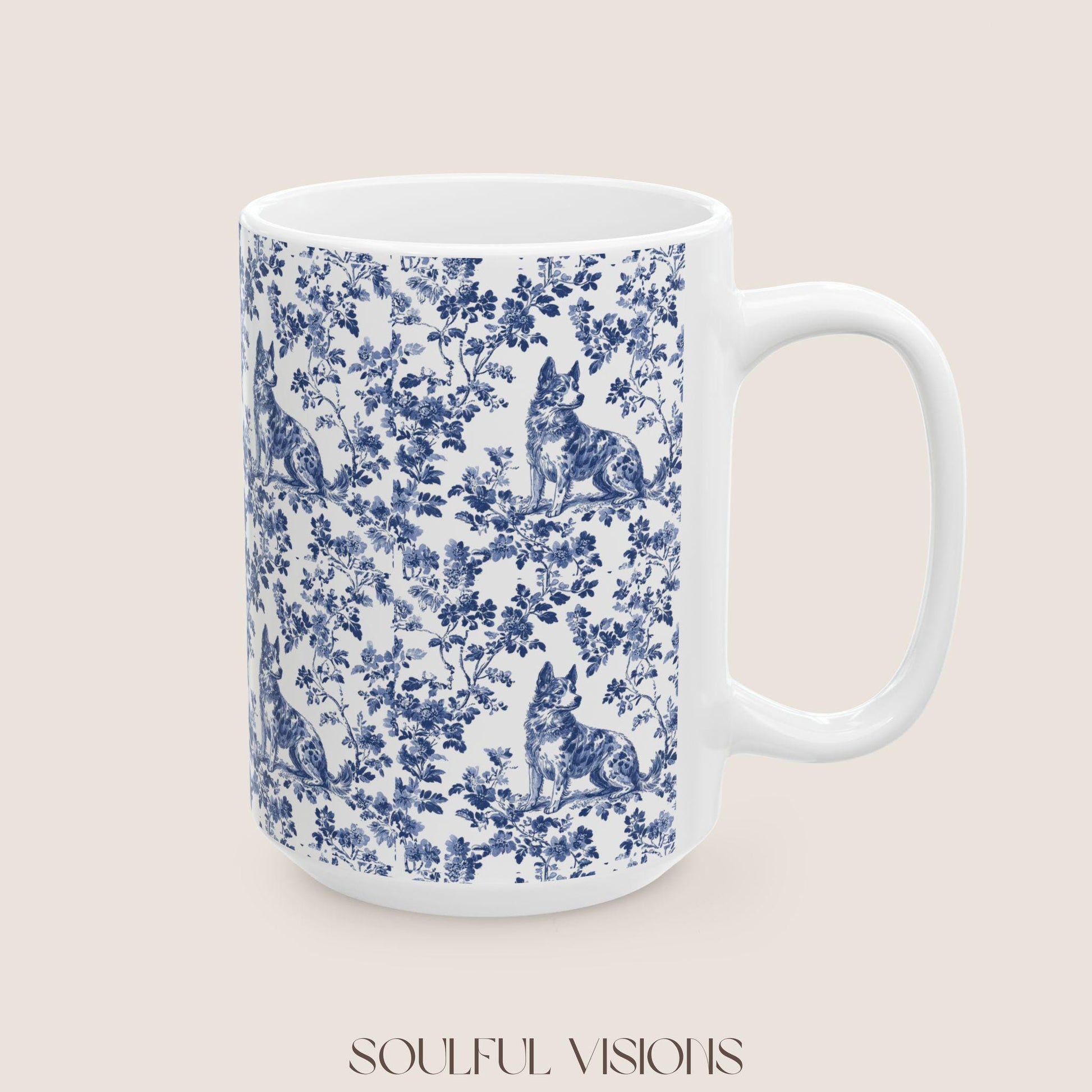 Australian Cattle French Toile De Jouy Mug, Heeler Mug, Heeler mom, Australian Cattle gift, Heeler Lover, Australian Cattle Coffee Cup