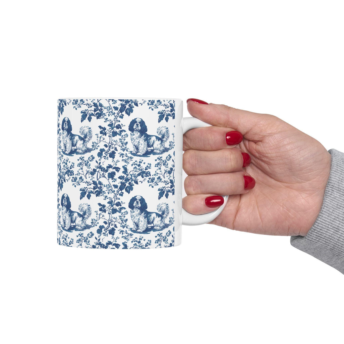 Cavalier King Charles Spaniel French Blue Toile de Jouy Mug, Blue toile de jouy Mug, Cavalier mug, Cavalier Spaniel Gift, Cavalier Spaniel