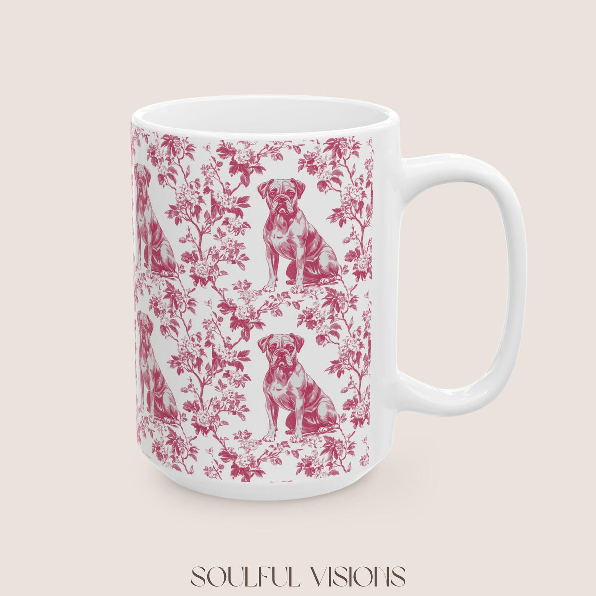 Boxer Dog French Pink Toile De Jouy Mug, boxer dog Mug, Boxer, boxer dog gifts, boxer dog mom, boxer dog gift, Dog blue toile mug