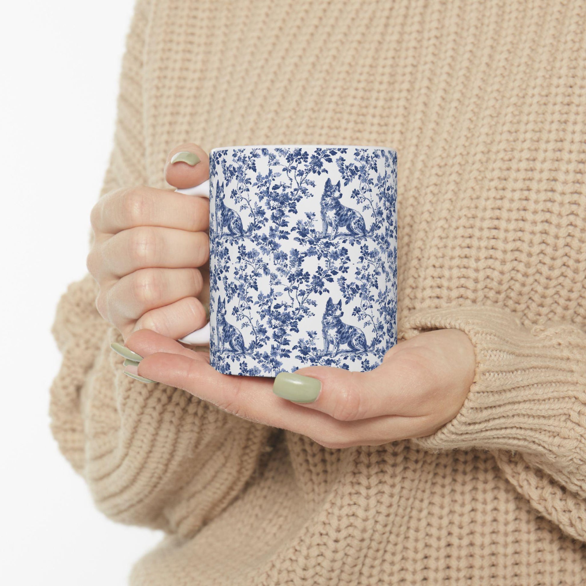 Australian Cattle French Toile De Jouy Mug, Heeler Mug, Heeler mom, Australian Cattle gift, Heeler Lover, Australian Cattle Coffee Cup