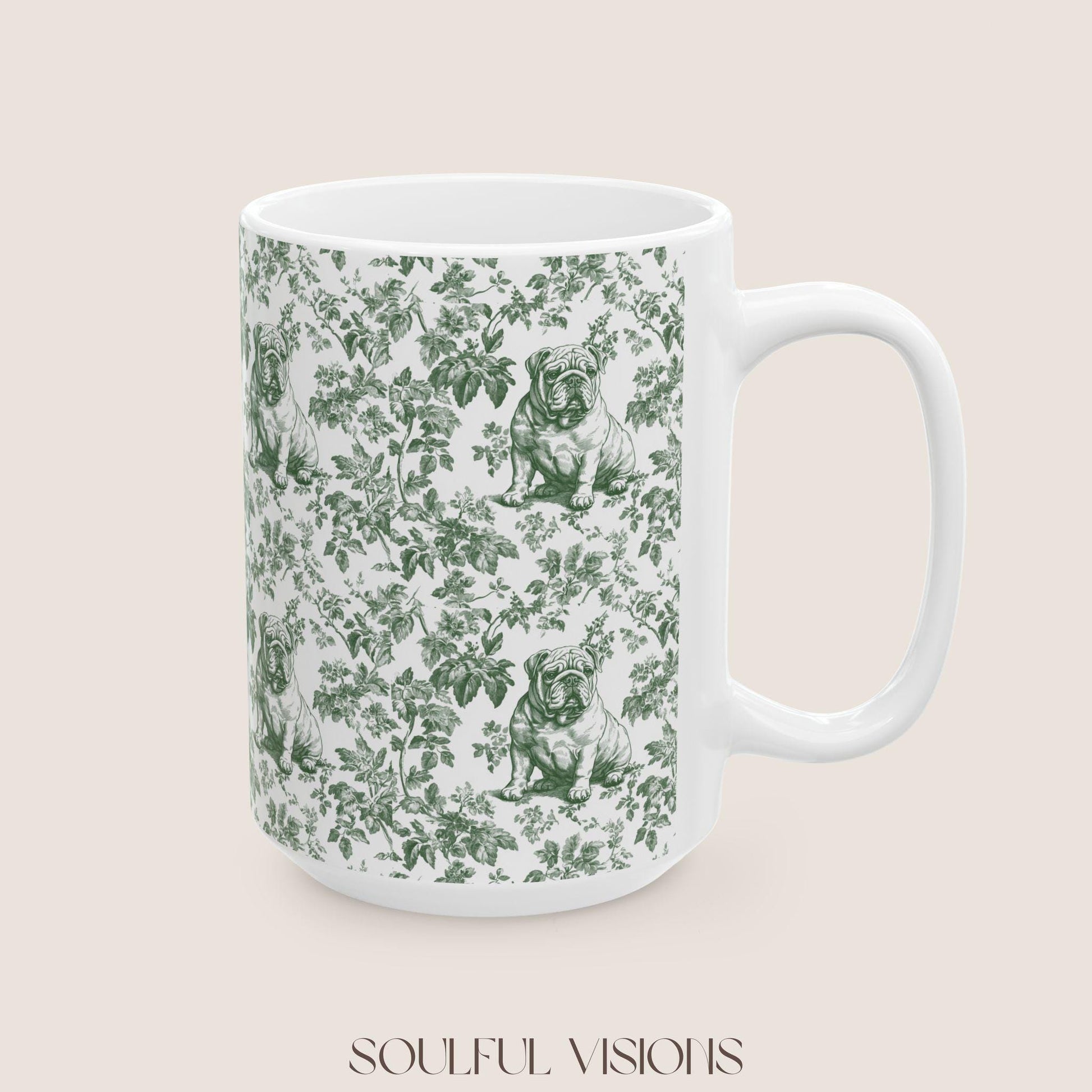 English Bulldog French Pastel Green Toile De Jouy Mug, English Bulldog Mug, English Bulldog gifts, English Bulldog, Bulldog mom, Bulldog Mug