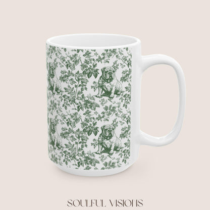 English Bulldog French Pastel Green Toile De Jouy Mug, English Bulldog Mug, English Bulldog gifts, English Bulldog, Bulldog mom, Bulldog Mug