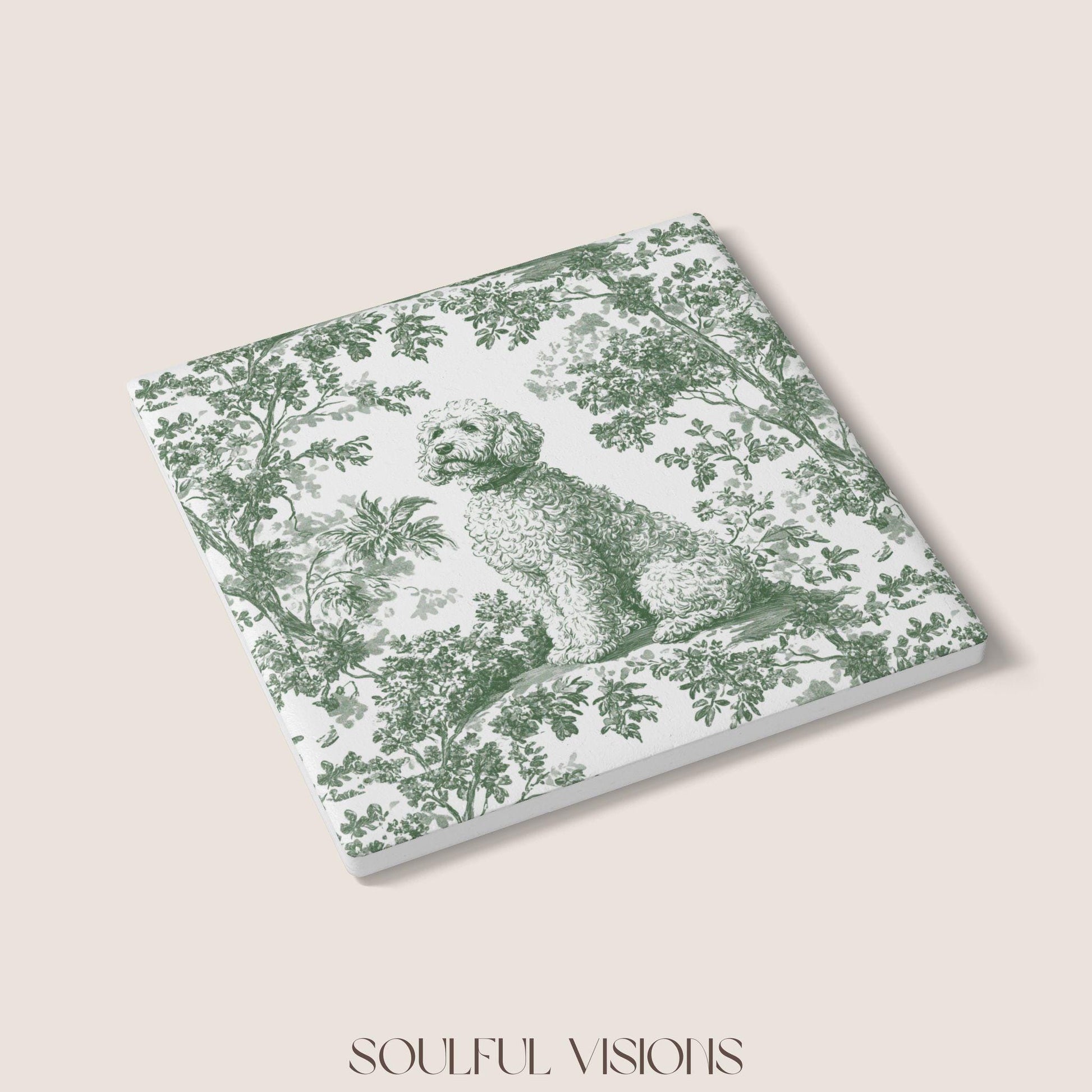 Goldendoodle Ceramic Coaster French Pastel Toile, Goldendoodle French Toile Drink Coaster, Goldendoodle Mom Gift, Dog Lover Coaster