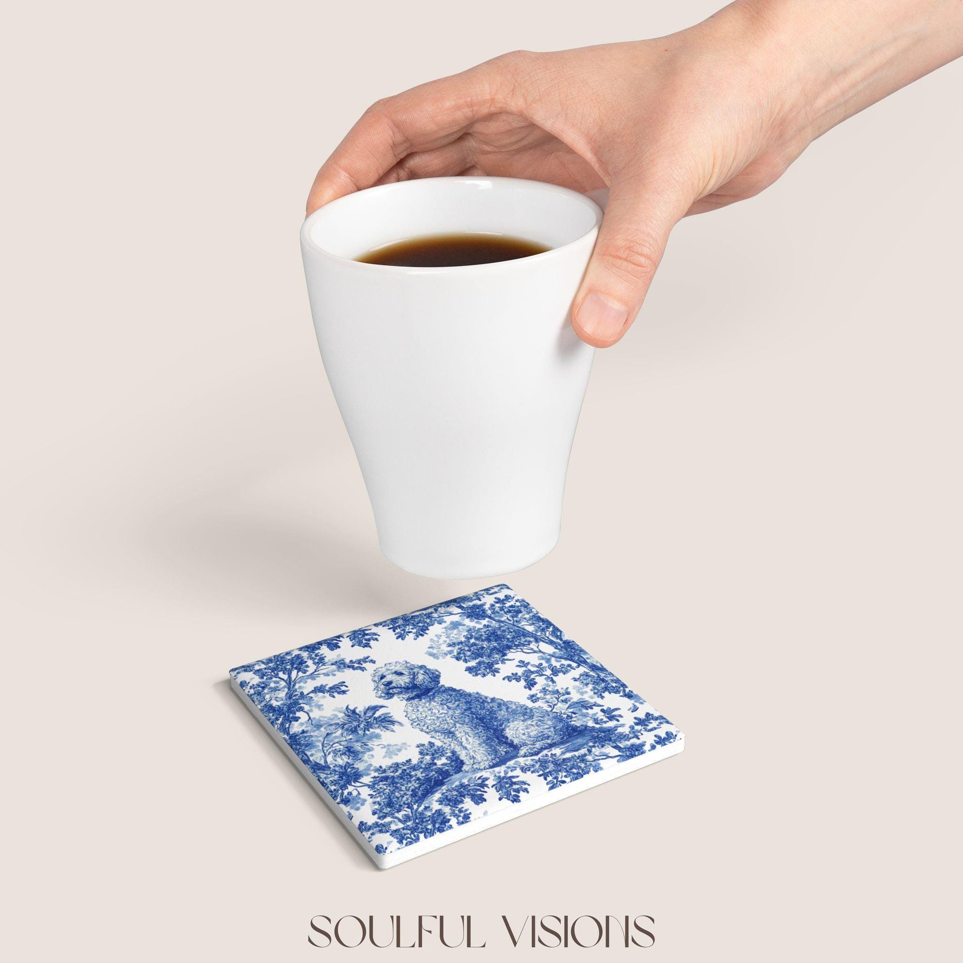 Goldendoodle Ceramic Coaster French Blue Toile, Goldendoodle French Toile Drink Coaster, Goldendoodle Mom Gift, Dog Lover Coaster