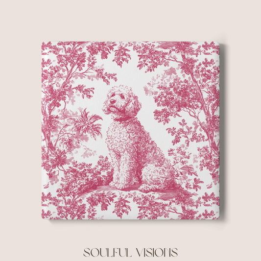 Goldendoodle Ceramic Coaster French Pink Toile, Goldendoodle French Toile Drink Coaster, Goldendoodle Mom Gift, Dog Lover Coaster
