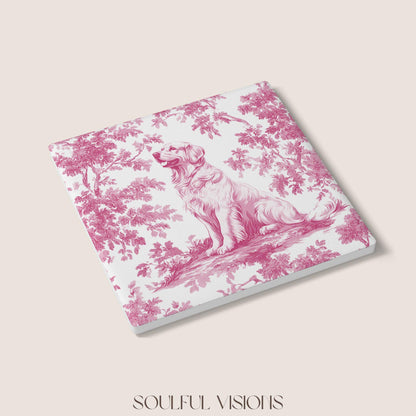 Golden Retriever Ceramic Coaster French Pink Toile, Golden Retriever French Toile Drink Coaster, Golden Retriever Mom Gift, Dog Coaster