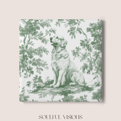 Golden Retriever Ceramic Coaster French Pastel Toile, Golden Retriever French Toile Drink Coaster, Golden Retriever Mom Gift, Dog Coaster