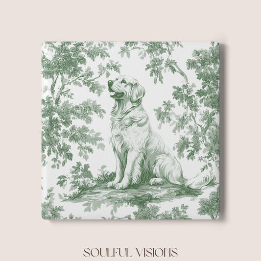 Golden Retriever Ceramic Coaster French Pastel Toile, Golden Retriever French Toile Drink Coaster, Golden Retriever Mom Gift, Dog Coaster