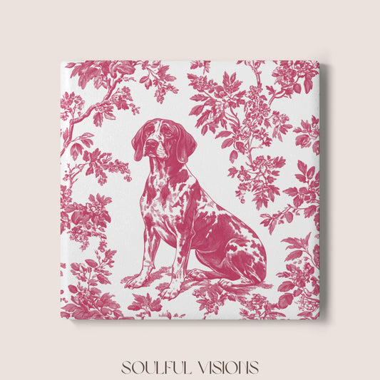 GSP Ceramic Coaster French Pink Toile, German Shorthaired Pointer French Toile Drink Coaster, Pointer Mom Gift, Dog Lover Coaster