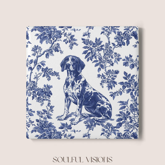 GSP Ceramic Coaster French Blue Toile, German Shorthaired Pointer French Toile Drink Coaster, Pointer Mom Gift, Dog Lover Coaster