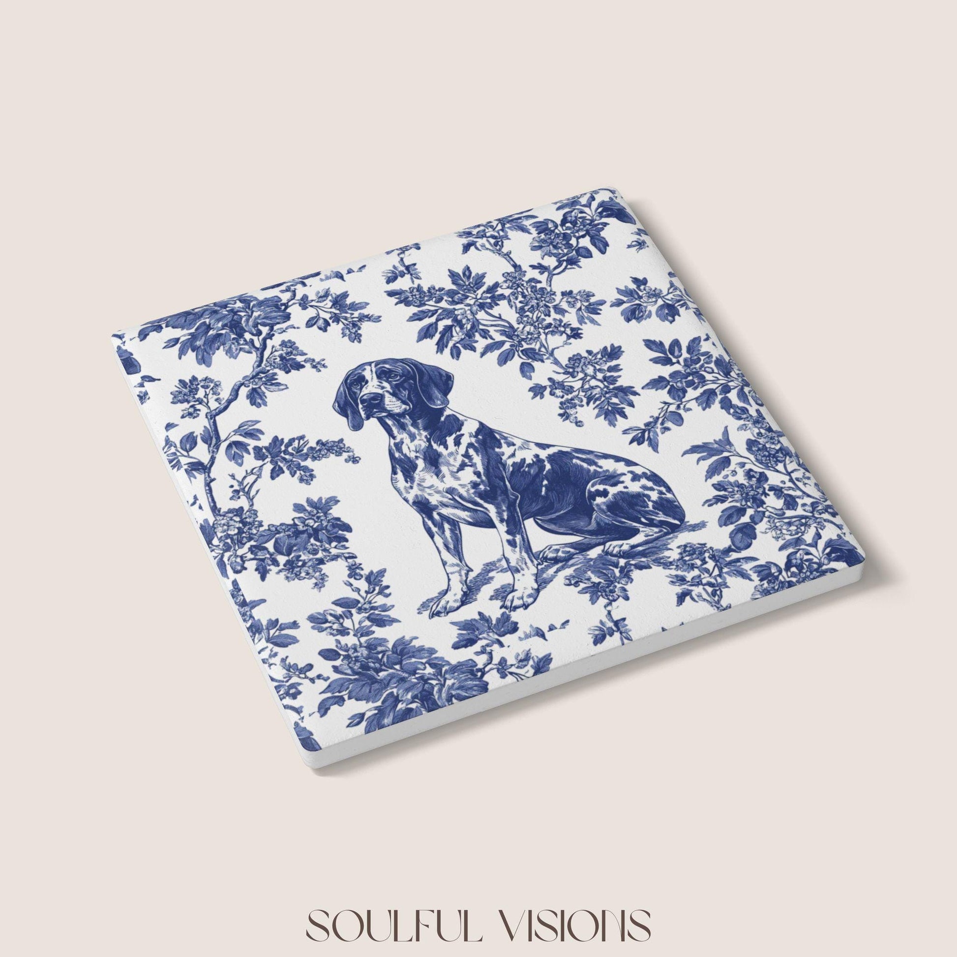 GSP Ceramic Coaster French Blue Toile, German Shorthaired Pointer French Toile Drink Coaster, Pointer Mom Gift, Dog Lover Coaster