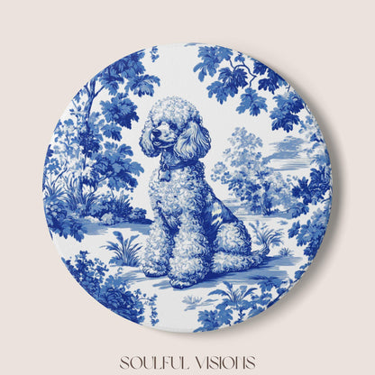 Poodle Ceramic Coaster French Blue Toile, Poodle French Toile Drink Coaster, Poodle Mom Gift, Dog Lover Coaster