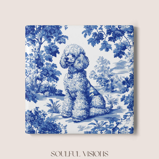 Poodle Ceramic Coaster French Blue Toile, Poodle French Toile Drink Coaster, Poodle Mom Gift, Dog Lover Coaster