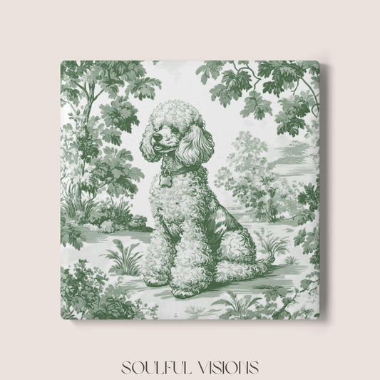 Poodle Ceramic Coaster French Pastel Toile, Poodle French Toile Drink Coaster, Poodle Mom Gift, Dog Lover Coaster