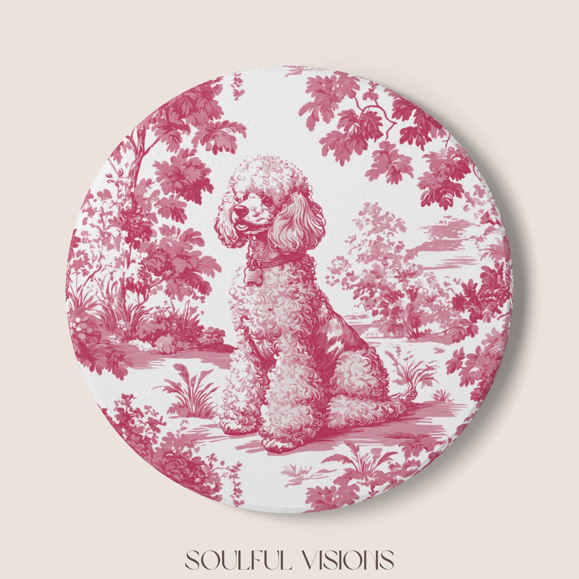 Poodle Ceramic Coaster French Pink Toile, Poodle French Toile Drink Coaster, Poodle Mom Gift, Dog Lover Coaster