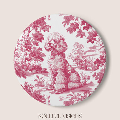 Poodle Ceramic Coaster French Pink Toile, Poodle French Toile Drink Coaster, Poodle Mom Gift, Dog Lover Coaster