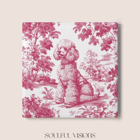 Poodle Ceramic Coaster French Pink Toile, Poodle French Toile Drink Coaster, Poodle Mom Gift, Dog Lover Coaster