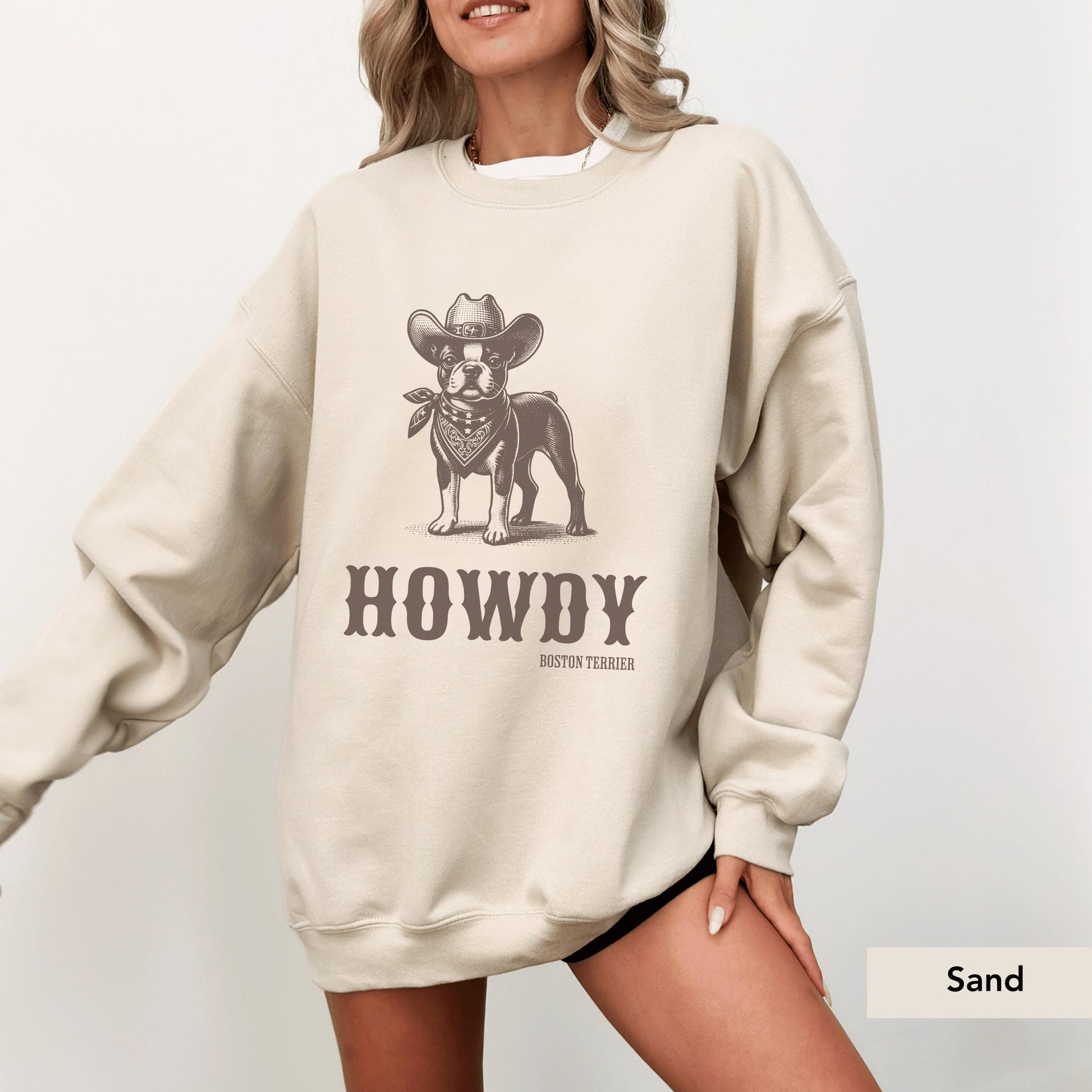 Howdy Boston Terrier Sweatshirt, Boston Terrier Shirt, Boston Terrier, Boston Terrier Dog, Boston Terrier gifts, Dog Cowboy
