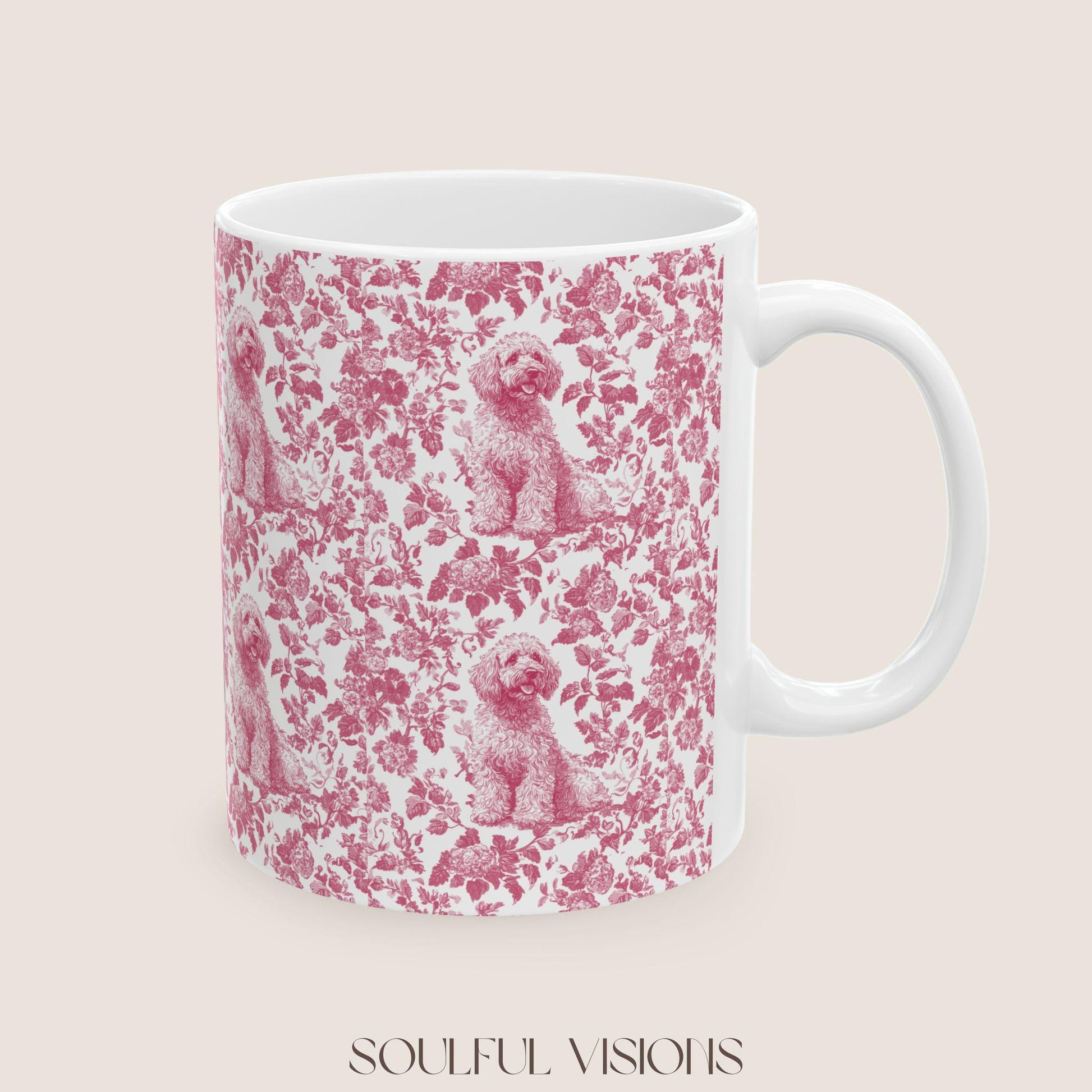 Labradoodle French Pink Toile de Jouy Mug, Labradoodle Mug, Doodle Gift, Labradoodle gift, Toile Dog mug, Doodle mama Gift, Labradoodle mama